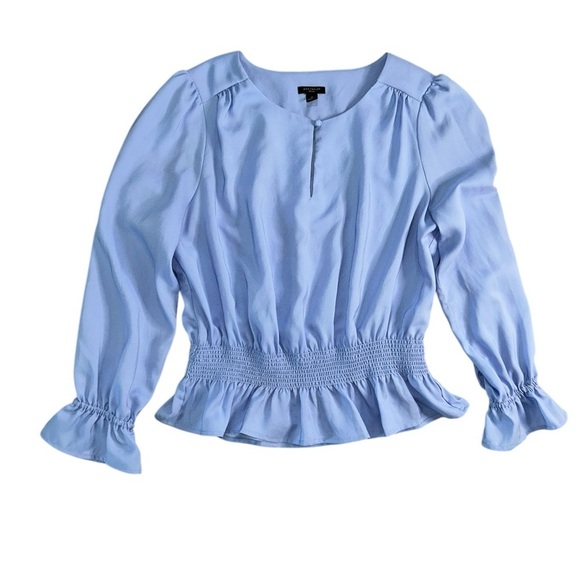 Ann Taylor Tops - Ann Taylor Petite Peplum Blouse Ruffle Sleeve Womens Size LP Blue Career Office
